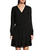 MICHAEL Michael Kors Georgette Surplice V-Neck Long Cuff Sleeve Smocked ...