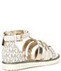 Color:Vanilla/Pale Gold - Image 2 - MICHAEL Michael Kors Girls' Brandy Johanne Logo Gladiator Sandals (Toddler)