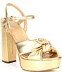 Color:Gold - Image 1 - MICHAEL Michael Kors Josie Metallic Knotted Ankle Strap Platform Dress Sandals