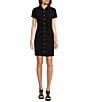 Color:Black - Image 1 - MICHAEL Michael Kors Knit Collared Button Front Ruched Dress