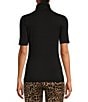 Color:Black - Image 2 - MICHAEL Michael Kors Knit Jersey Short Sleeve Turtleneck Shirt