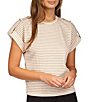 Color:White/Gold - Image 1 - MICHAEL Michael Kors Knit Striped Print Shoulder Snap Epaulette Tee Shirt