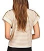 Color:White/Gold - Image 2 - MICHAEL Michael Kors Knit Striped Print Shoulder Snap Epaulette Tee Shirt
