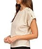 Color:White/Gold - Image 4 - MICHAEL Michael Kors Knit Striped Print Shoulder Snap Epaulette Tee Shirt