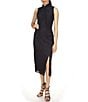Color:Black - Image 1 - MICHAEL Michael Kors Lace Knit Mock Twist Neck Sleeveless Front Slit Hem Sheath Midi Dress