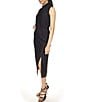 Color:Black - Image 4 - MICHAEL Michael Kors Lace Knit Mock Twist Neck Sleeveless Front Slit Hem Sheath Midi Dress