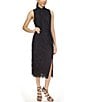 Color:Black - Image 5 - MICHAEL Michael Kors Lace Knit Mock Twist Neck Sleeveless Front Slit Hem Sheath Midi Dress