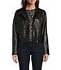 Color:Black/Gold - Image 1 - MICHAEL Michael Kors Genuine Lambskin Leather Moto Jacket