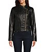 Color:Black/Gold - Image 4 - MICHAEL Michael Kors Genuine Lambskin Leather Moto Jacket