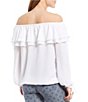 Color:White - Image 2 - MICHAEL Michael Kors Liquid Crepe Double Layered Ruffle Off-the-Shoulder Long Sleeve Top