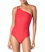 MICHAEL Michael Kors Logo Ring Underwire Tummy Control One Shoulder One Piece Swimsuit - Image 1