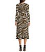 Color:Khaki - Image 2 - MICHAEL Michael Kors Long Sleeve Tiger Stripe Ruched Midi Dress