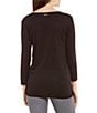 Color:Black - Image 2 - MICHAEL Michael Kors Mixed Woven Knit Layered Hem V-Neck 3/4 Sleeve Shirt