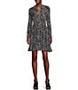 Color:White/Black - Image 1 - MICHAEL Michael Kors Modern Ocelot Print V-Neck Long Sleeve Mini Dress