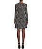 Color:White/Black - Image 2 - MICHAEL Michael Kors Modern Ocelot Print V-Neck Long Sleeve Mini Dress