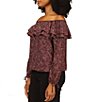 Color:Royal Pink - Image 2 - MICHAEL Michael Kors Paisley Print Layered Ruffle Off-the-Shoulder Long Sleeve Tie Cuff Top