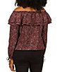 Color:Royal Pink - Image 3 - MICHAEL Michael Kors Paisley Print Layered Ruffle Off-the-Shoulder Long Sleeve Tie Cuff Top