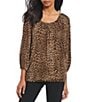 Color:Toffee - Image 1 - MICHAEL Michael Kors Persian Leopard Print Knit Jersey Peasant Top
