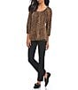 Color:Toffee - Image 2 - MICHAEL Michael Kors Persian Leopard Print Knit Jersey Peasant Top