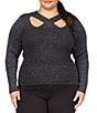 Color:Black/Silver - Image 1 - MICHAEL Michael Kors Plus Size Fine Gauge Metallic Criss Cross V-Neck Long Sleeve Cut-Out Detail Sweater