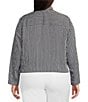 Color:Midnight Blue - Image 2 - MICHAEL Michael Kors Plus Size Halo Pinstripe Woven Banded Collar Long Flare Sleeve Front-Tie Hem Top
