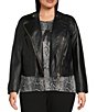 Color:Black - Image 1 - MICHAEL Michael Kors Plus Size Genuine Leather Long Sleeve Moto Jacket