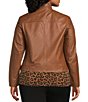 Color:Luggage - Image 2 - MICHAEL Michael Kors Plus Size Genuine Leather Long Sleeve Moto Jacket