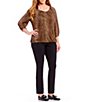 Color:Toffee - Image 2 - MICHAEL Michael Kors Plus Size Persian Leopard Print Wide V-Neck 3/4 Sleeve Knit Jersey Peasant Top