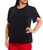 Color:Black - Image 1 - MICHAEL Michael Kors Plus Size Solid Lux Matte Jersey Crew Neck Tulip Short Sleeve Shirt
