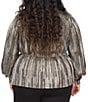 Color:Black/Gold - Image 2 - MICHAEL Michael Kors Plus Size Stripe Foil Metallic V-Neck Long Sleeve Top