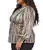 Color:Black/Gold - Image 3 - MICHAEL Michael Kors Plus Size Stripe Foil Metallic V-Neck Long Sleeve Top