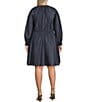 Color:Indigo Rinse - Image 2 - MICHAEL Michael Kors Plus Size Tencel Twill Crew Neck Long Sleeve Cut-Out A-Line Dress