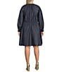 Color:Indigo Rinse - Image 2 - MICHAEL Michael Kors Plus Size Tencel Twill Crew Neck Long Sleeve Cut-Out A-Line Dress