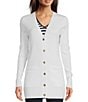Color:White - Image 4 - MICHAEL Michael Kors Ribbed Knit V-Neck Long Sleeve Fitted Button Front Cardigan