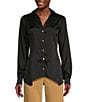 Color:Black - Image 1 - MICHAEL Michael Kors Satin Woven Point Collar Long Sleeve Button-Front Shirt