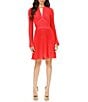 Color:Deep Pink - Image 1 - MICHAEL Michael Kors Solid Eco Poly Keyhole V-Neck Elastic Sleeve Cuff Fit & Flare Dress