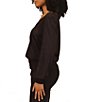 Color:Black - Image 2 - MICHAEL Michael Kors Solid Knit Jersey V-Neck Long Sleeve Smocked Hem Top