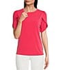 Color:Geranium - Image 1 - MICHAEL Michael Kors Solid Lux Matte Jersey Tulip Sleeve Shirt