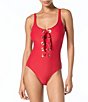 MICHAEL Michael Kors Solid Scoop Neck Grommet Lace-Up Tank One Piece Swimsuit - Image 1