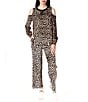 Color:Dark Camel - Image 3 - MICHAEL Michael Kors Stretch Velour Cheetah Print Crew Neck Long Cold Shoulder Sleeve Top
