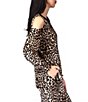 Color:Dark Camel - Image 4 - MICHAEL Michael Kors Stretch Velour Cheetah Print Crew Neck Long Cold Shoulder Sleeve Top