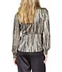 Color:Black/Gold - Image 2 - MICHAEL Michael Kors Stripe Foil Metallic V-Neck Long Sleeve Top