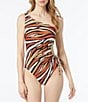 Color:Terracotta - Image 1 - MICHAEL Michael Kors Tiger Print One Shoulder Cut-Out One Piece Swimsuit