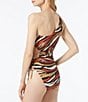 Color:Terracotta - Image 2 - MICHAEL Michael Kors Tiger Print One Shoulder Cut-Out One Piece Swimsuit