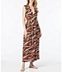 Color:Terracotta - Image 1 - MICHAEL Michael Kors Tiger Print Surplice V-Neck Wrap Maxi Dress Swim Cover-Up