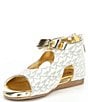 Color:Vanilla - Image 4 - MICHAEL Michael Kors Tilly Dahnia 3 Bow Detail Logo Print Sandals (Toddler)