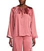 Color:Dusty Rose - Image 1 - MICHAEL Michael Kors Woven Crinkle Satin Chain Keyhole Neck Long Bell Sleeve Coordinating Top