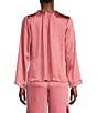 Color:Dusty Rose - Image 2 - MICHAEL Michael Kors Woven Crinkle Satin Chain Keyhole Neck Long Bell Sleeve Coordinating Top
