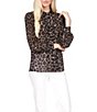 Color:Khaki - Image 1 - MICHAEL Michael Kors Woven Giraffe Print Crew Neck Long Sleeve Pleated Button Front Shirt