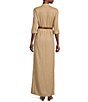 Color:Khaki - Image 2 - MICHAEL Michael Kors Woven Linen 3/4 Roll-Tab Sleeve Banded Collar Snap Front Side Slit Belted Maxi Shirt Dress